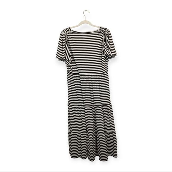NWT Suzanne Betro Black And Cream Tiered Striped Dress - Picture 2 of 9
